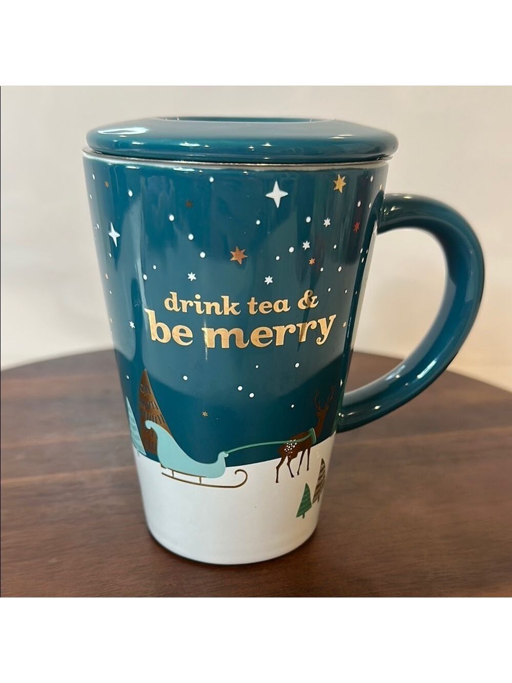 David’s Tea “Drink Tea & Be Merry” Perfect Mug with Lid + Infuser